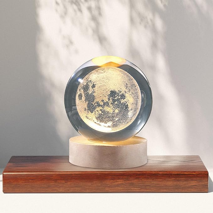 3d Galaxy Solar System Crystal Ball Night Light With Wooden Base For Boys And Girls